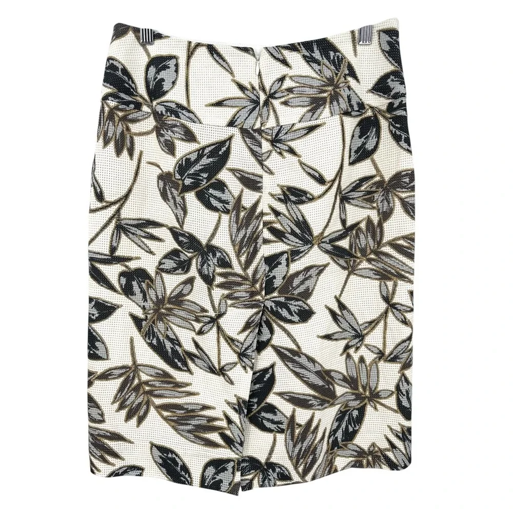 J.CREW Pencil Skirt Ivory Textured Cotton Floral Midi-Length Women's Size 2